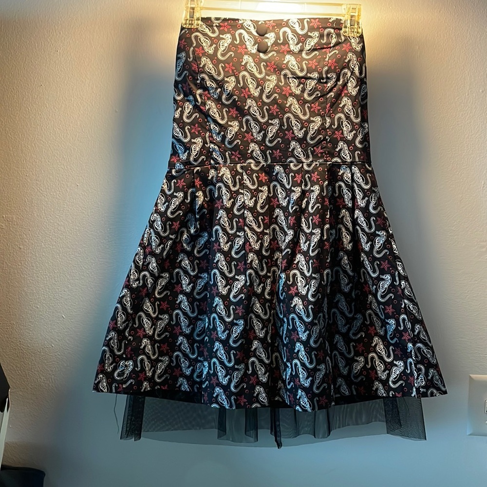 Sourpuss sea horse print rockabilly dress size M